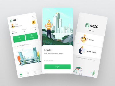 AXZO app architectural color graphic group illustration illustrations information iphone trades ui user ux worker