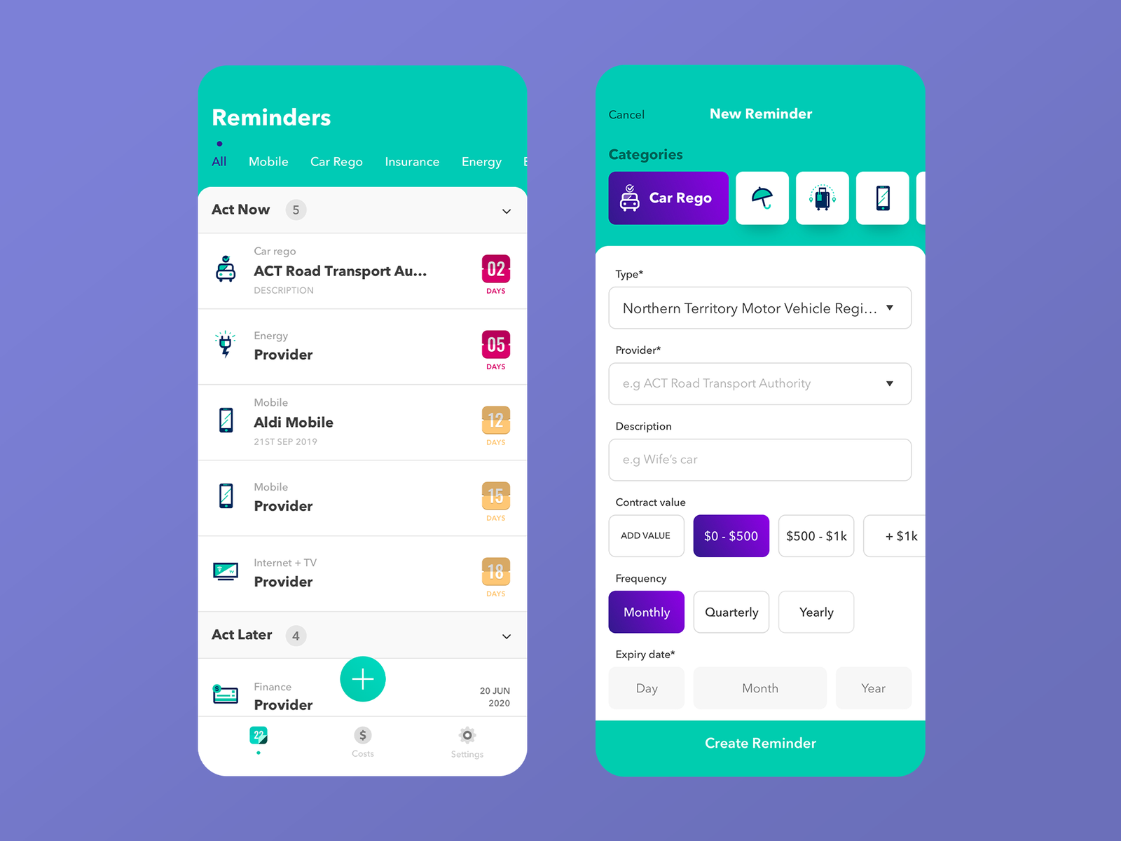 Get Reminded app by Yuri Fontes on Dribbble