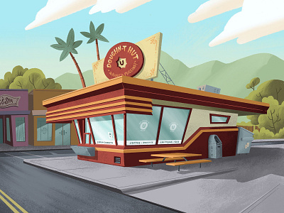 Doughn-t Hut background burbank donut illustration location design procreate