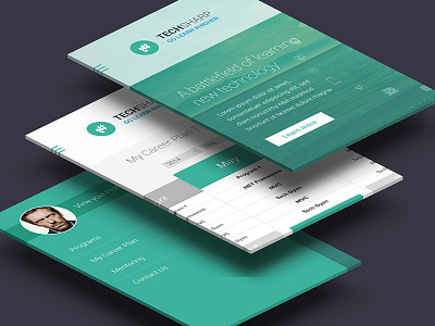 Mobile UI for an eLearning site mobile perspective thick turquoise ui