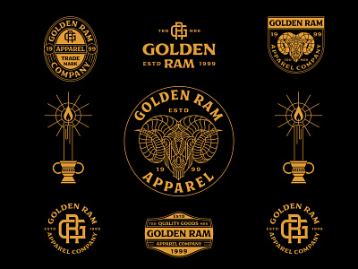Golden Ram Apparel apparel apparel design art badge brand extension fashion geometric identity illustration lineart logo mark minimal monogram monoline simple symbol