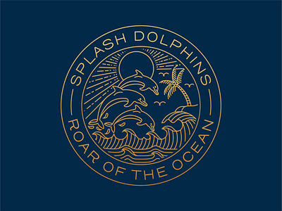 Splash Dolphins Badge apparel badge branding clothing design dolphin fish geometric illustration line lineart logo minimal monoline ocean outdoor sea sticker summer t shirt