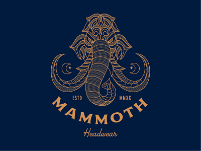 Mammoth Headwear apparel clothing design icon illustration line art logo mammoth merchandise minimalist t shirt vector