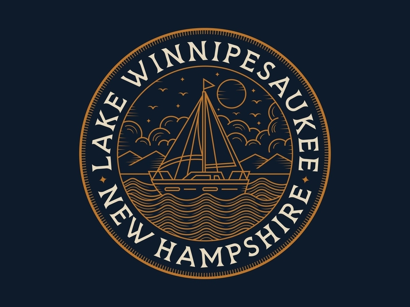 Lake Winnipesaukee, New Hapmshire adventure apparel badge branding clothing design geometric illustration illustrator line lineart logo merch merchandise monoline mountain outdoor sailing sea surf