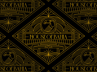 House Of Bahia art deco badge branding candle design geometric gold identity design illustration line lineart logo logo design luxury minimal monoline palm premium taucan visual branding