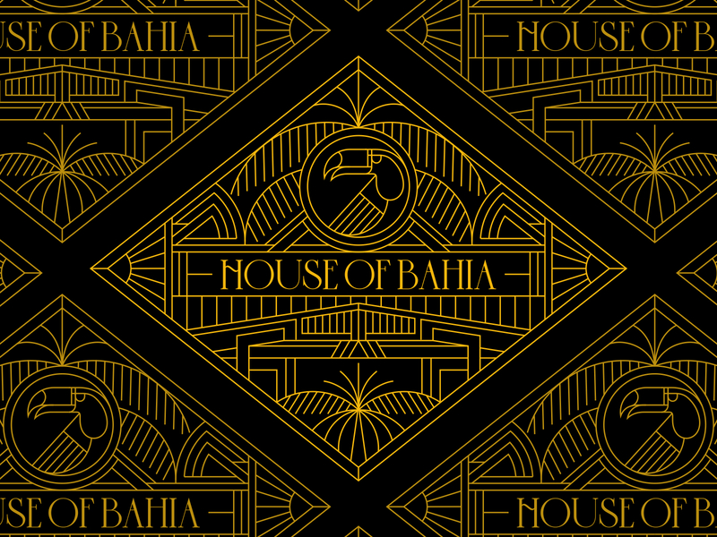 House Of Bahia art deco badge branding candle design geometric gold identity design illustration line lineart logo logo design luxury minimal monoline palm premium taucan visual branding