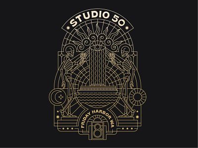 STUDIO 50 2 apparel branding clothing geometric gold graphic design illustration line lineart logo merch merchandise monoline skull studio t-shirt
