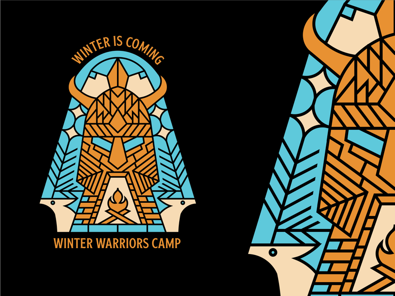 WARRIORS RUGBY apparel badge branding camp clothing deer geometric graphic design illustration line lineart logo merch minimalist monoline mountain outdoor tshirt warriors winter