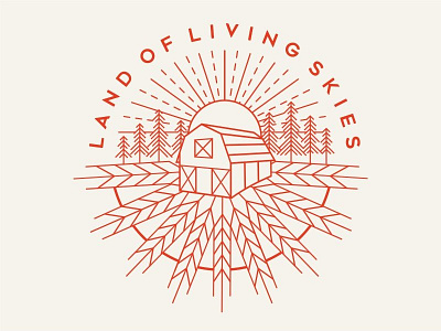 Land Of Living Skies barn grain hill iconic identity line logo mark minimal monoline sun trees