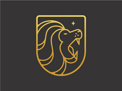Lion art gold icon line lion luxurious monoline shield