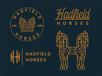 Halfield Horses badge branding geometric gold hand drawn hand lettering horse identity illustration lettering line logo minimal minimalist monogram monoline proposal simple symbol vintage
