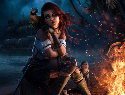 Pirate By The Fire 3d art composite graphicart photoshop pirate