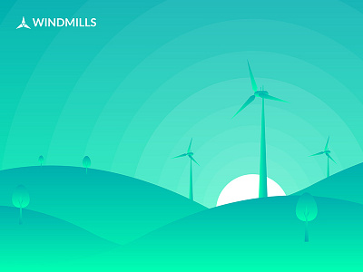 Windmill grassland green tree windmills