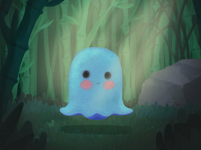 Bamboo ghost bamboo character design cute illustrations design digital painting forest ghost graphic design illustration