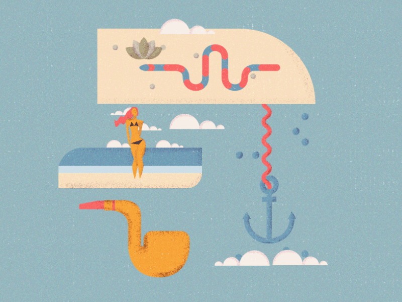 Floripa 05 anchor animation design girls hair illustration island motion graphics pipe smoke snake water