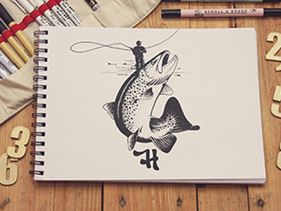 Hocha drawing fishing fly fishing fun little sketch outdoor shirt