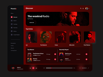 Music Streaming Web App dark design figma music red ui ui design ui designer ux ux design web app webdesign