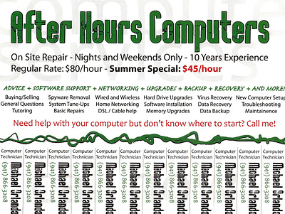 2008 After Hours Computers tear-off sheet branding graphic design illustration logo print