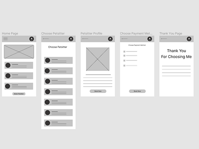 Low-Fidelity UX Design of a "Petsitter" App app branding design ui ux