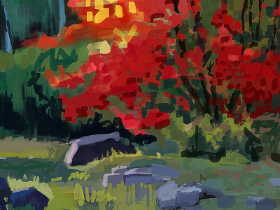 Lets Paint!! brushes colors digital digital painting grass green landscape painting red stones study trees