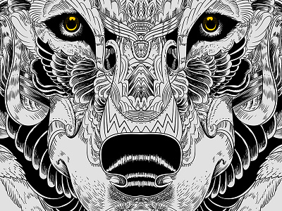 Wolf_LineArt anim artwork black concept design digital eyes face illustration lineart nose scribble study vector white wolf wolf face yellow