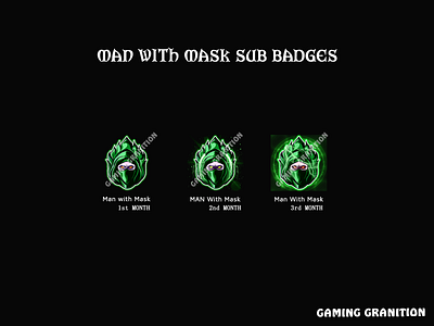 Man With Mask Twitch Sub Badges animation branding dicord emotes illustration man with mask sub badges motion graphics twitch twitch emotes twitch sub badges