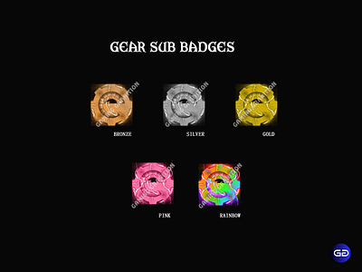 Gear Twitch Sub Badges branding dicord discord gear gear sub badges illustration motion graphics twicth twitch emotes twitch sub badges