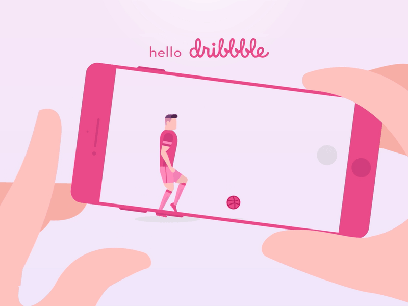 Hello Dribbble! animation character debut dribbble gif hello illustration motion smartphone soccer