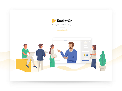 RocketOn - Pitch Deck Cover Illustration app character coaching course design illustration