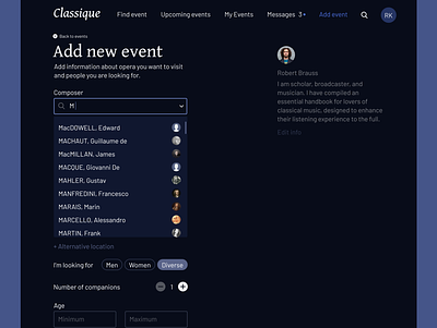 The platform for classic music lovers 2d 2d design clean minimal typography ui web