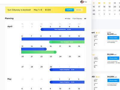 Yacht renting service 2d 2d design admin panel calendar clean dashboard dashboard ui minimal timeline travel typography ui user account user interface user interface ui ux designer web design yacht