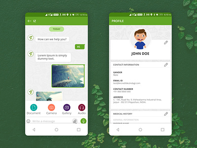 Profile and Chat Mobile app screens