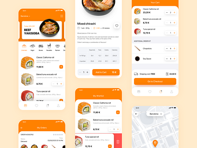Akemi - Japanese Restaurant cart checkout checkout page delivery app delivery food ecommerce ecommerce shop find on map food japanese food maps mobile app mobile app design mobile apps mobile checkout mobile ui online shopping online store restaurant