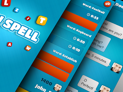 Ok!Spell app blue chat colors iphone letter orange result splash time ui ux