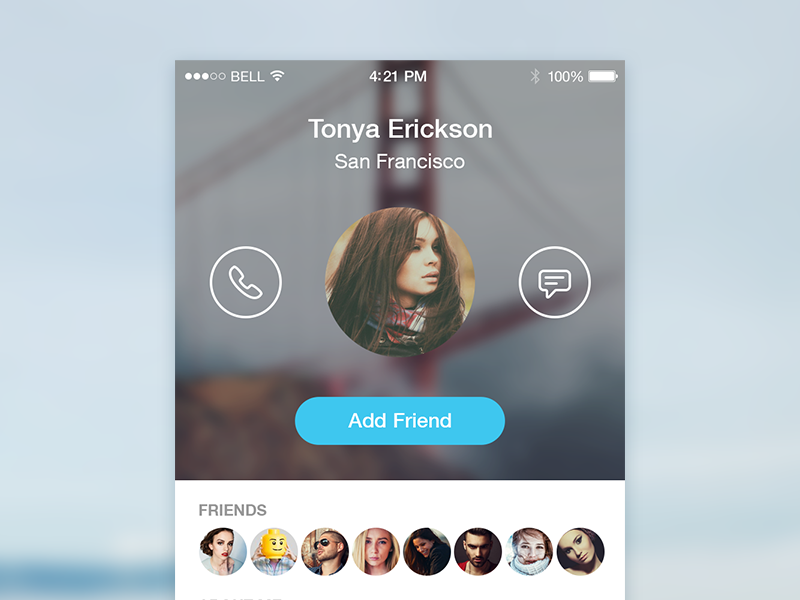 Profile design user call message blur friends white iphone6 ios app ui profile