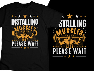 Installing Muscles Please Wait Retro T-shirt Design