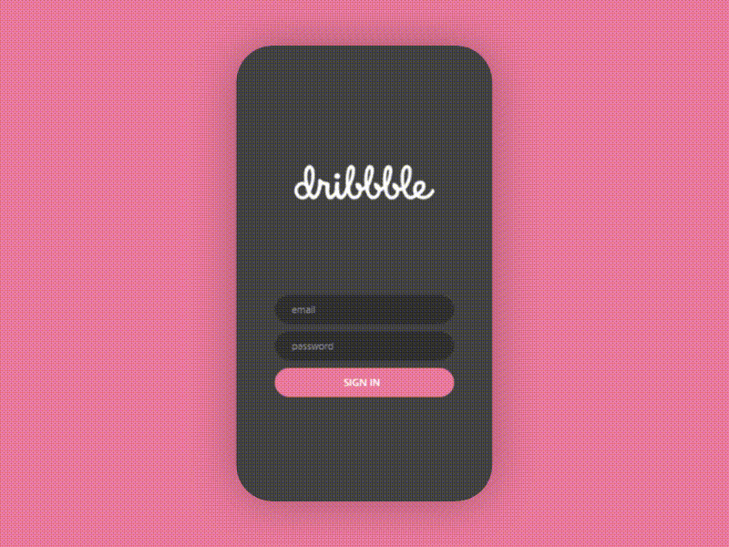Hello ! Dribbble. animation app dribbble flat interaction loading login pink signin ui