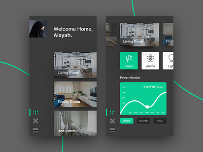 Smart Home App Concept card dark graph layout minimal monochrome simple smart home