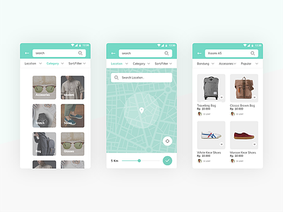 Search Screen for E-Commerce App android category e commerce filter green maps nearby product search turquoise ui ux