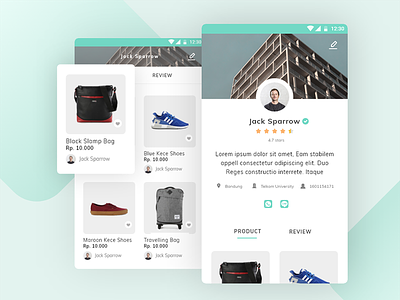 Profile Screen for E-commerce App android e commerce green grid view mobile product profile turquoise ui ux