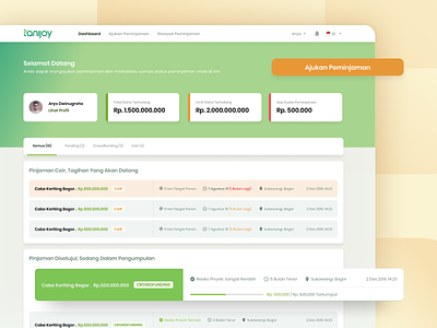 Dashboard for Agricultural Fund Borrower agriculture card clean dahsboard gradient green orange rounded sweet ui ux
