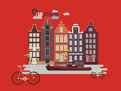 I amsterdam amsterdam boat city houses illustration