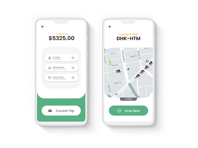 Concept Ride Sharing: Mobile App UI app ui design green mockup ui ride app ride sharing app uber app ui design ui mockup