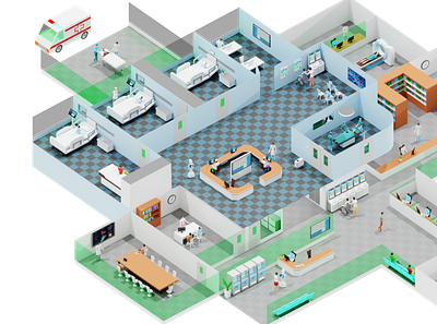 Morden Hospital isometric 3d isometric