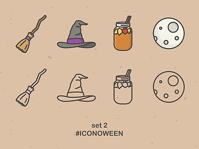 Iconoween Set 2 broom cider halloween hat icon iconoween illustration moon
