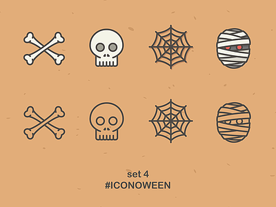 Iconoween Set 4 bones halloween icon set iconoween icons illustration mumm ra mummy october skeleton skull spider web