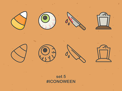 Iconoween Set 5 candy corn eye halloween icon set iconoween icons illustration knife october rip tomestone