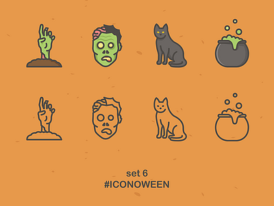 Iconoween Set 6 black cat cat cauldron halloween icon set iconoween icons illustration october zombie
