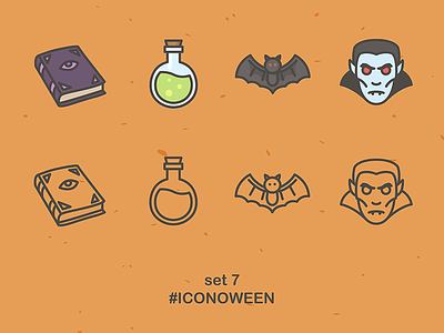Iconoween Set 7 bat book dracula halloween icon set iconoween icons illustration october potion spells vampire