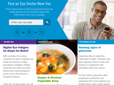 Think About Your Eyes Home - Finder & Content educational eye care health healthcare vision web design